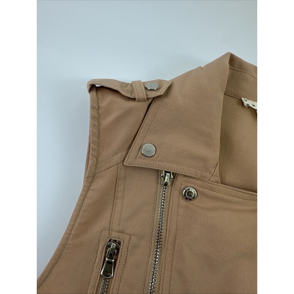 Very J Moto Zip Vest Collared Peach Crochet Back Buckle Waistband Womens Small - Picture 3 of 14